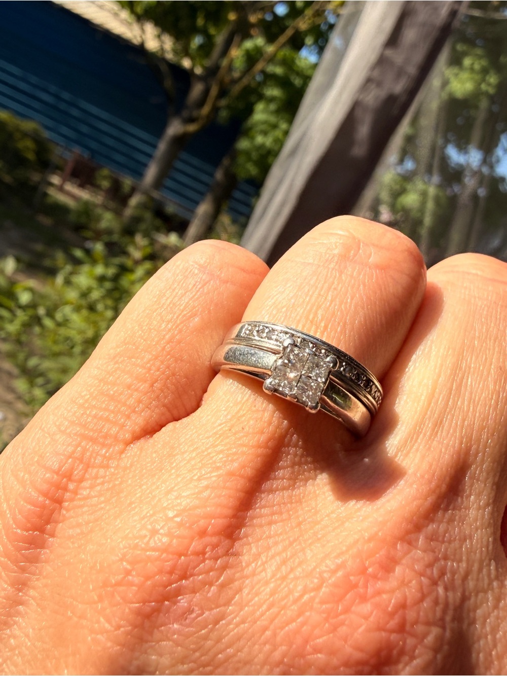 Vintage Platinum an Sterling Silver SK9 Princess Cut Diamond Ring and band sz 7